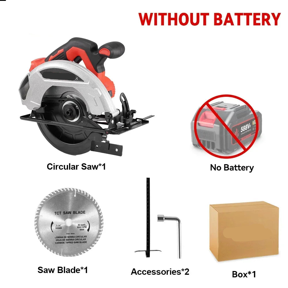 Elektrische Cirkelzaag - Zaag - Borstelloze - Efficiënt Houtbewerking Gereedschap - 7 Inch - 185mm - 11000RPM - LED & Draadloos - Zonder Batterij