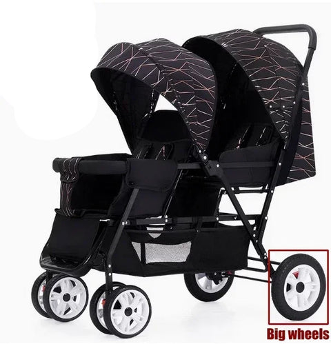 kinderwagen - Jogging buggy - Runner - Lichtgewicht kinderwagen - Baby kinderwagen - Kinderwagen - Dubbele kinderwagen - Kinderwagen met twee Zitplaatsen - Opvouwbare kinderwagen - Voor- en Achterstoelen voor Baby's - Zwart