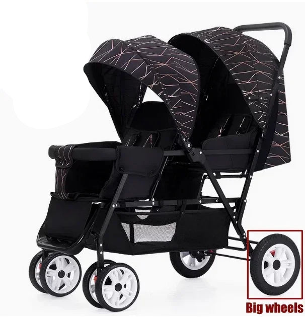 kinderwagen - Jogging buggy - Runner - Lichtgewicht kinderwagen - Baby kinderwagen - Kinderwagen - Dubbele kinderwagen - Kinderwagen met twee Zitplaatsen - Opvouwbare kinderwagen - Voor- en Achterstoelen voor Baby's - Zwart