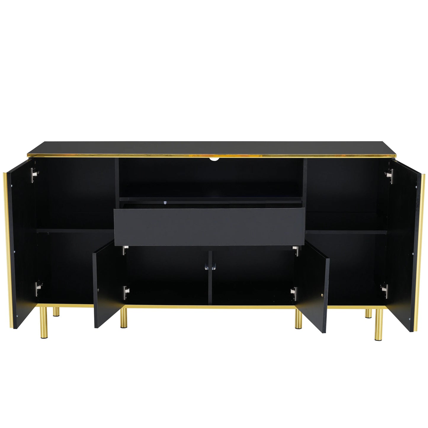 Dressoir – Kast – Buffetkast – Opbergkast – Ladekast – Hoogglans Zwart Met LED-Verlichting – Groot Formaat 150x40x80 cm