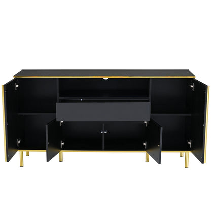 Dressoir – Kast – Buffetkast – Opbergkast – Ladekast – Hoogglans Zwart Met LED-Verlichting – Groot Formaat 150x40x80 cm