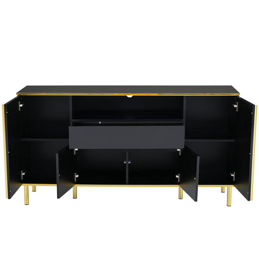 Dressoir – Kast – Buffetkast – Opbergkast – Ladekast – Hoogglans Zwart Met LED-Verlichting – Groot Formaat 150x40x80 cm