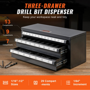 Boorbitdispenser - 29 stuks - Drie-laden boormachine organizer - Hoogwaardig materiaal - Poedercoating - Zwart - QUORE