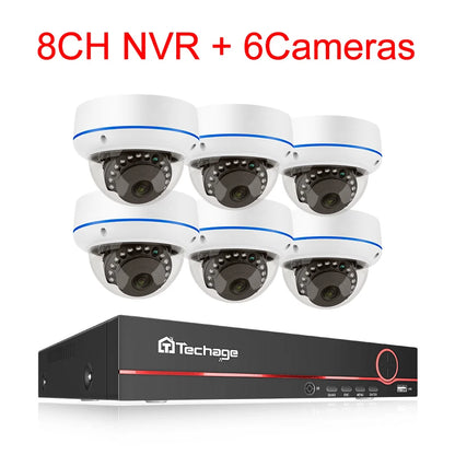 Techage H.265 8CH 5MP POE NVR CCTV System Vandalproof 5MP Indoor Dome Audio IP Camera P2P Remote Video Security Surveillance Set