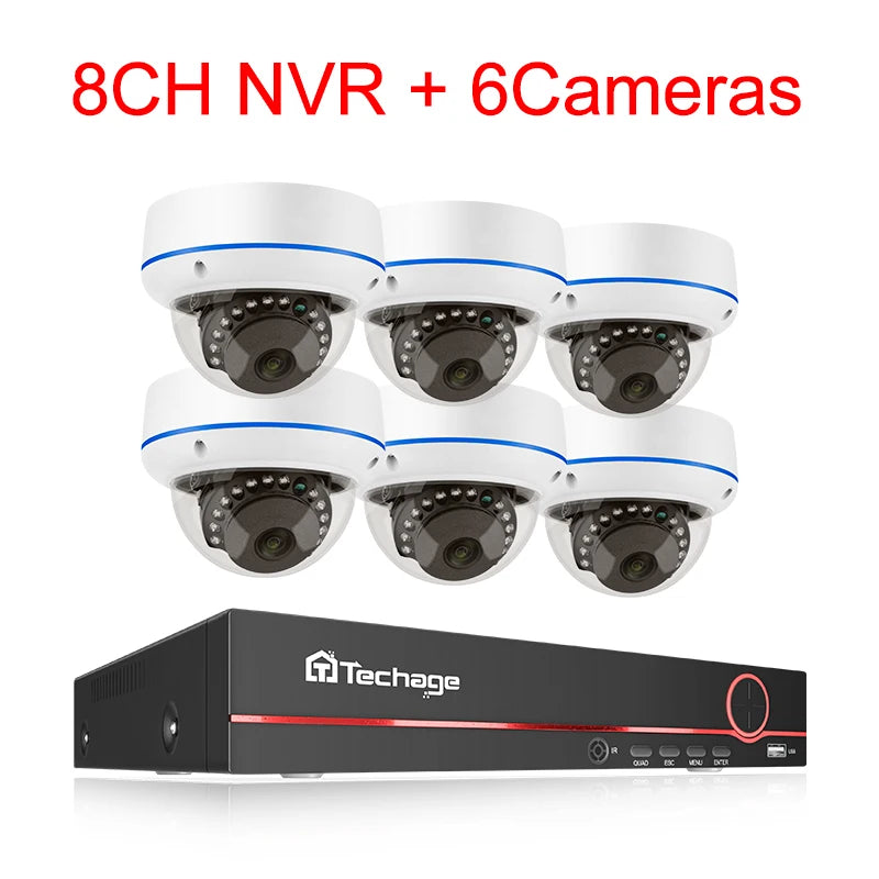Techage H.265 8CH 5MP POE NVR CCTV System Vandalproof 5MP Indoor Dome Audio IP Camera P2P Remote Video Security Surveillance Set