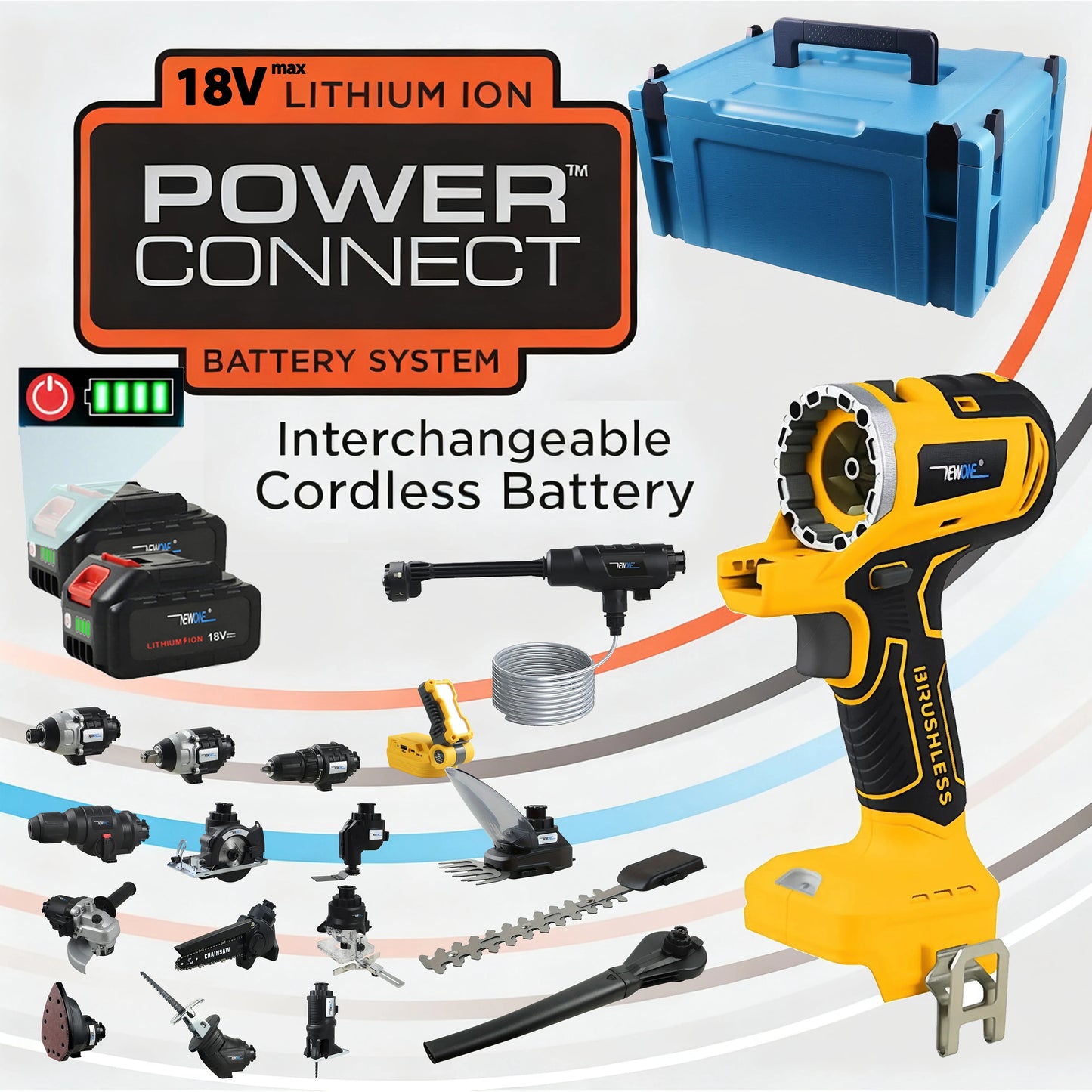 Professional 17-in-1 Brushless Power Tool Kit with 2×18V Lithium Battery Portable tool Case Cordless Power Tool Combo kit W/LED