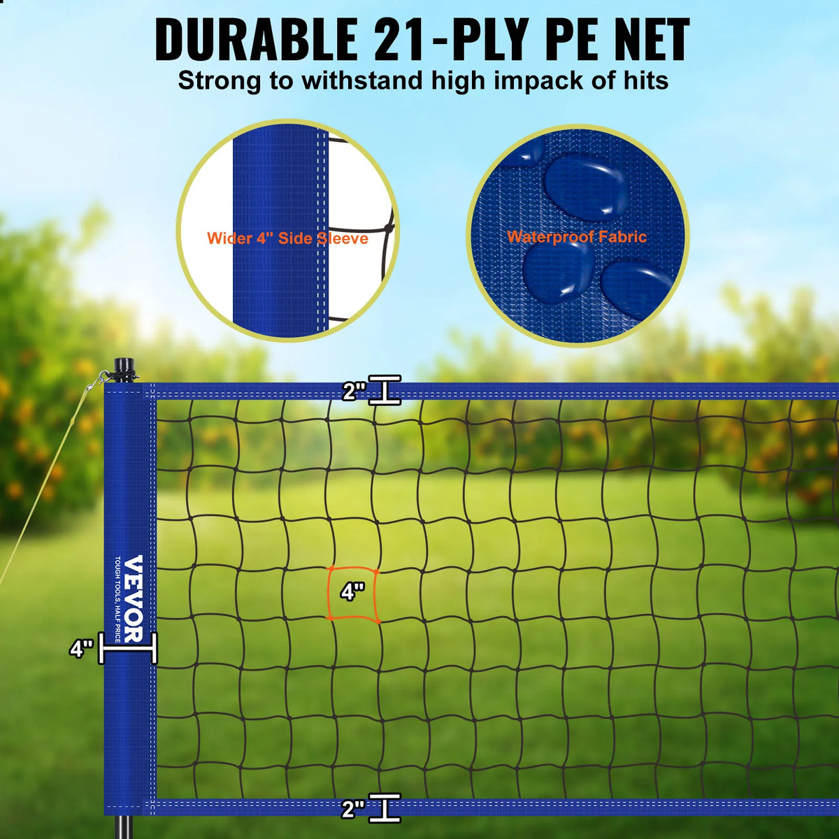 Volleybal - Volleybalnet - Net - Badmintonnet - Verstelbare Hoogte Stalen Palen - met PVC Volleybalpomp Draagtas - voor Achtertuin Strand Gazon - 1.5inch - QUORE