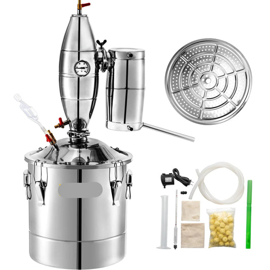 Alcohol Distilleerder - Destilleerapparaat Etherische Olie - Moonshine Still Distiller - Distilleerketel voor Alcohol - 20L - RVS - Bierbrouw Installatie - DIY Wijnapparaat - voor Bier - Wijn - Moonshine & Etherische Oliën