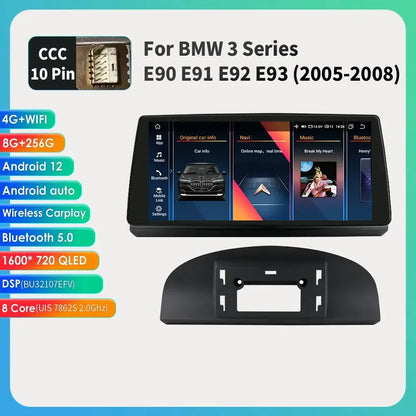 2DIN Android Autoradio – Multimedia Systeem – Navigatie Speler – Auto Radio – Touchscreen Radio – Geschikt Voor BMW 3- & 5-Serie E90 05-08 CCC – 10,33 Inch QLED Scherm – Android 12 Met 8GB RAM & 128GB Opslag