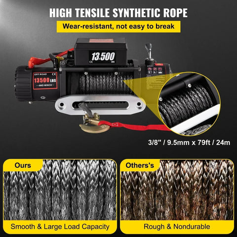 Elektrische lier - 12V - 13500LBS - Elektrische Takel - Hijskraan - Kabeltakel Lier - lier - 24M Synthetisch Touw - met afstandsbediening - Zwart