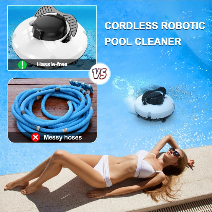 Zwembadstofzuigers - Zwembadrobot - Automatische en Draadloos Zwembadreiniger - met Automatisch Parkeren - Dubbele Motoren - voor Vlakke Grondzwembaden - 5200 mAh - 11.5V - 33 x 33 x 15 cm - Wit/Zwart