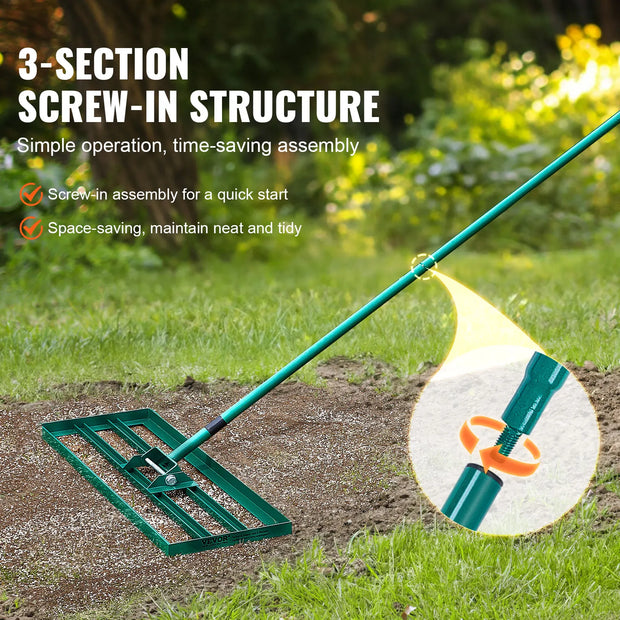 Gazonhark - Bladhark - Hark - Nivellerende Hark - Gazon Leveler  - Heavy-duty Gazonnivelleerhark - 10x30inch - met 78inch Stalen Verlengde Steel Handle - for Garden Golf Lawn Farm