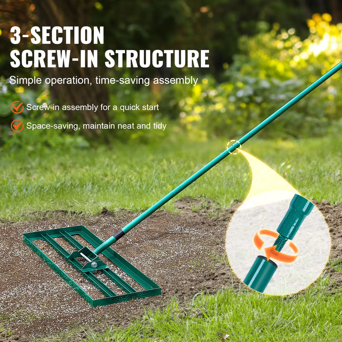 Gazonhark - Bladhark - Hark - Nivellerende Hark - Gazon Leveler - - gazonnivelleerhark - heavy-duty gazonnivelleerhark - 10x48inch - met 78inch stalen verlengde steel - voor tuin golf gazon boerderij