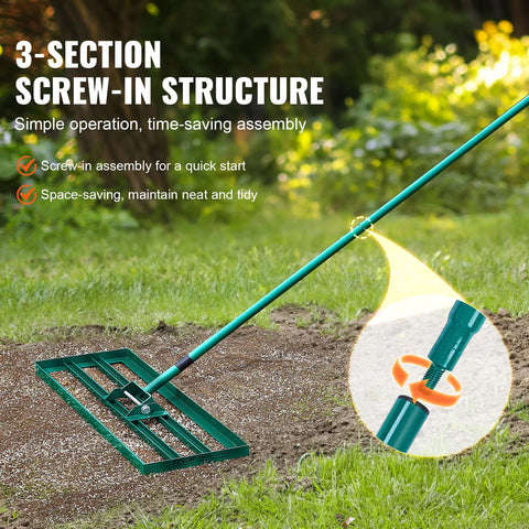 Lawn Rake - Leaf Rake - Rake - Leveling Rake - Lawn Leveler - - Lawn Leveling Rake - Heavy Duty Lawn Leveling Rake - 10x48inch - with 78inch Steel Extended Handle - for Garden Golf Lawn Farm