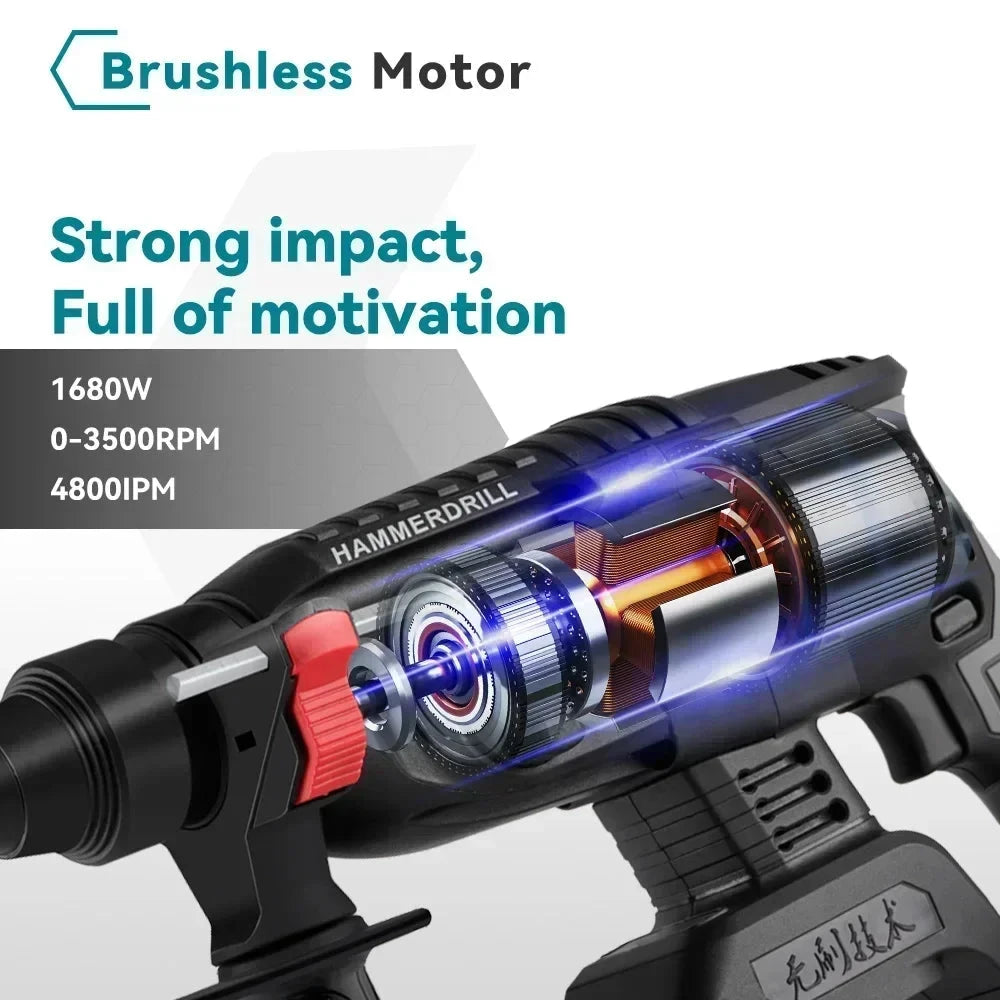 Hammer Drill - Impact Drill - Cordless Drill - Drill - Impact Drill - 26MM Brushless Electric Hammer - Without Battery Included