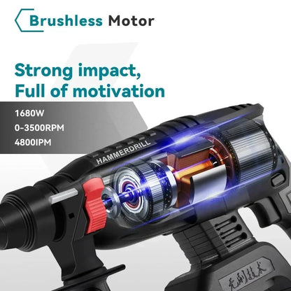 Hammer Drill - Impact Drill - Cordless Drill - Drill - Impact Drill - 26MM Brushless Electric Hammer - Without Battery Included