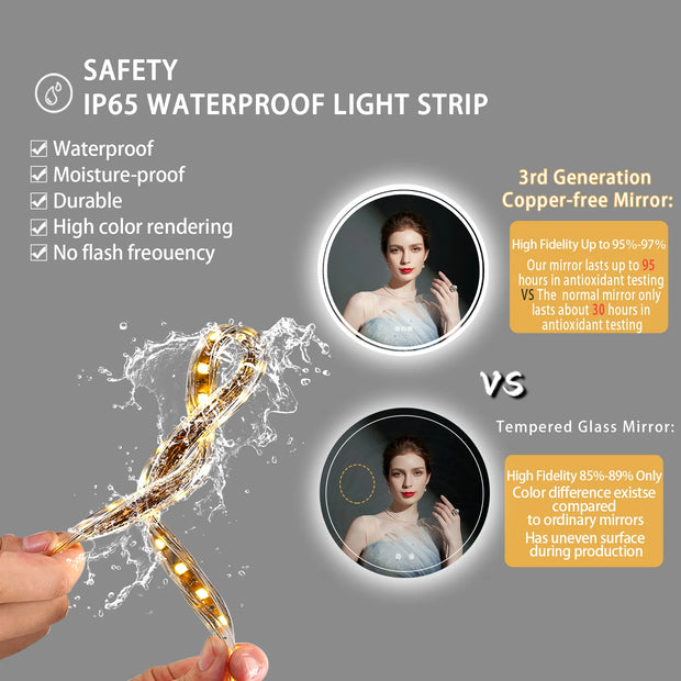 Badkamerspiegel - Badkamerspiegel met Verlichting - Wandmontage - Rond - 3 Kleurinstellingen - Anti-condens Spiegel - 24W - 1000-5500LM - IP44 Waterdicht - Input Voltage 220V/5A - Output Voltage 12V/3A - 60x60cm -  Zilver
