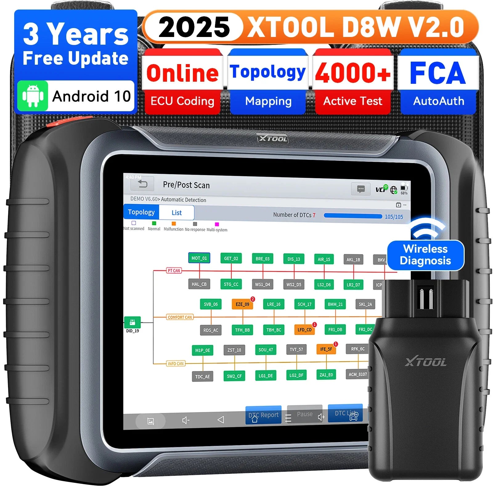 Auto Diagnosetool – Auto Scanner – OBD2 Scanner – ECU Codeerder – Diagnoseapparaat – 8-Inch Touchscreen – Wifi Draadloos – 42+ Onderhoudsfuncties - QUORE