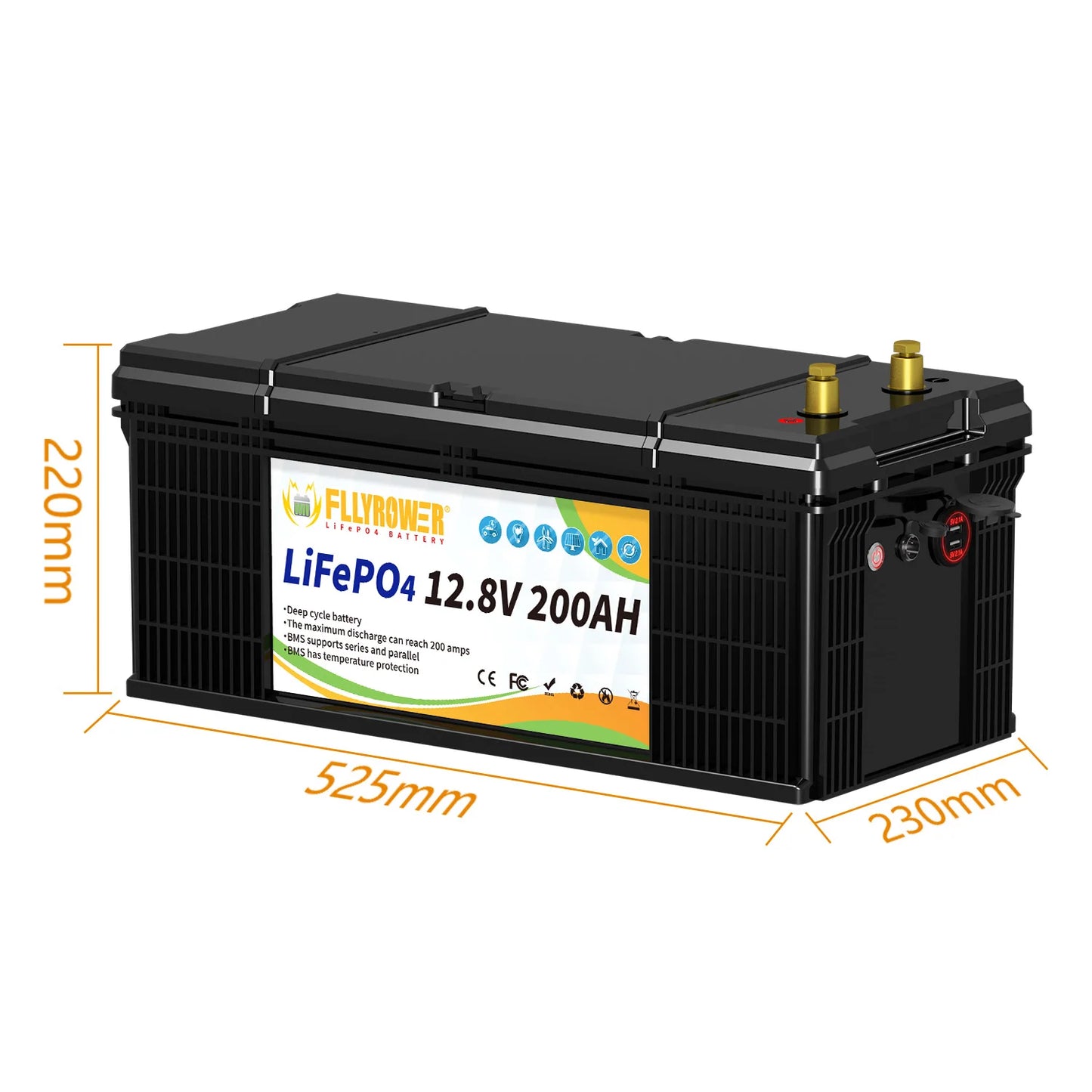 LiFePO4 Accu – Lithium Accu – 12V Accu – 200Ah Accu – Lange Levensduur – IP65 Waterdicht