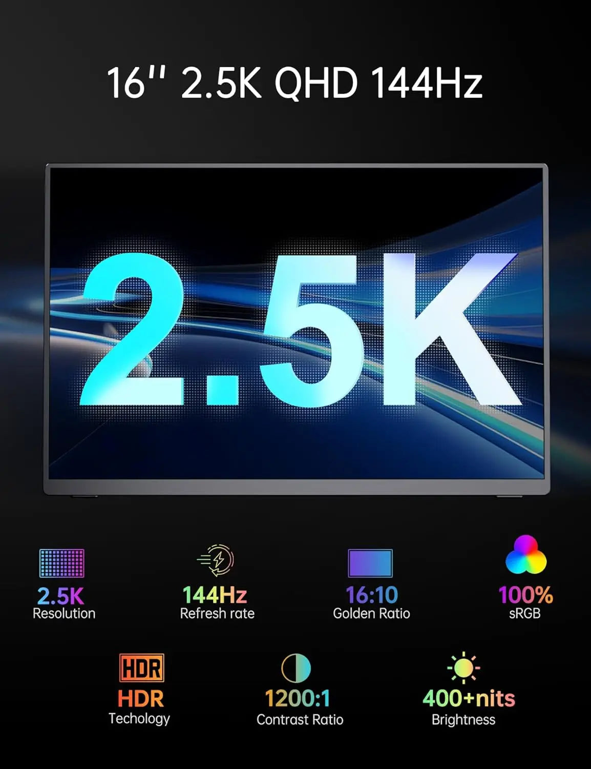 Gamingmonitor – Draagbare Monitor – Extern Scherm – Laptop Display – Tweede Scherm – 17,3 Inch – 2.5K QHD Resolutie – 144Hz Verversingssnelheid