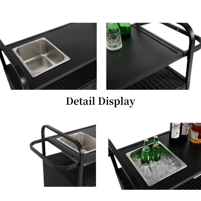 Outdoor Bartafel – Mobiele Tafel – Tuinbar – Balkonmeubel – Stevige Wielen Met Rem – RVS Tafelblad