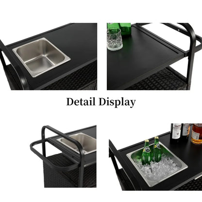 Outdoor Bartafel – Mobiele Tafel – Tuinbar – Balkonmeubel – Stevige Wielen Met Rem – RVS Tafelblad