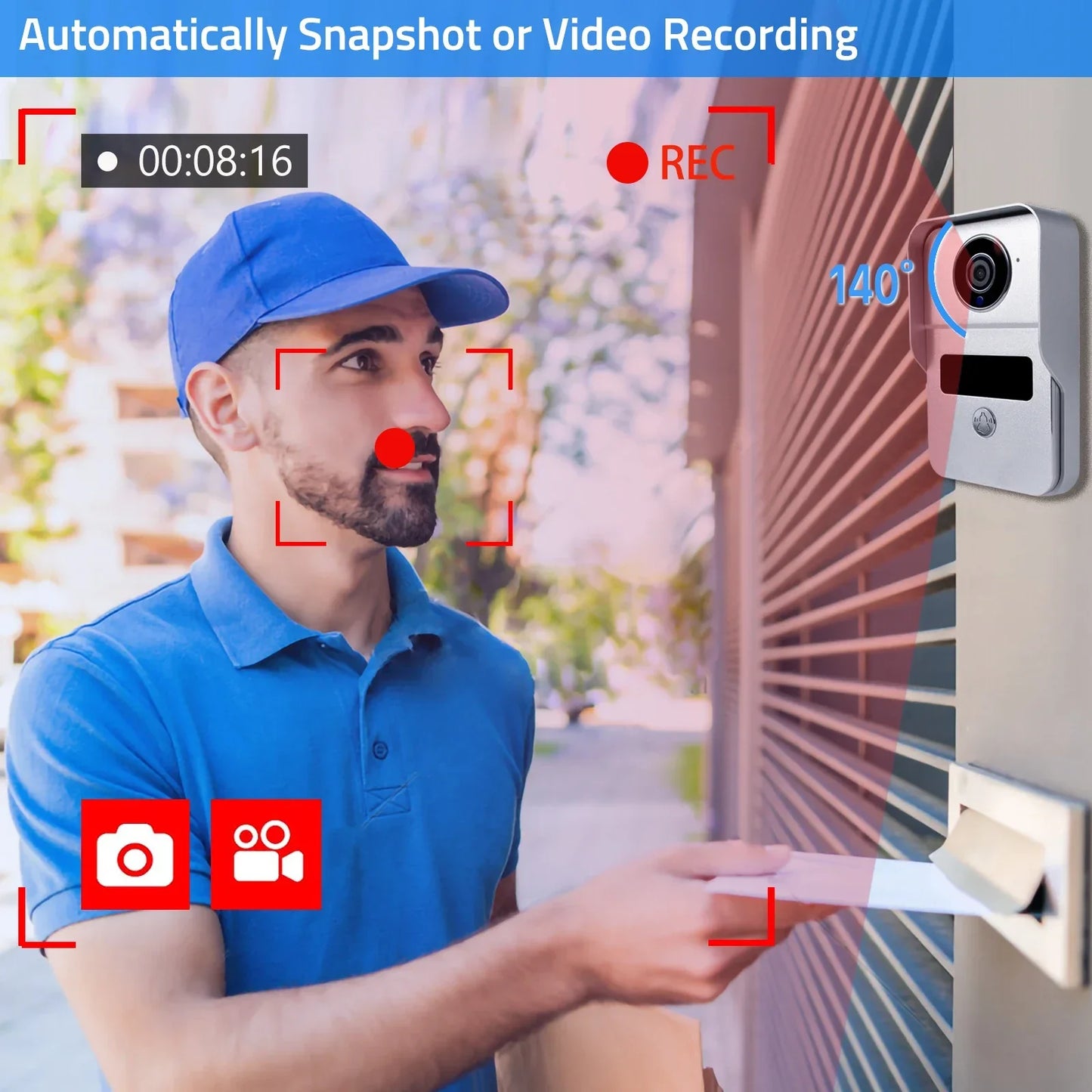 Video Deurbel – Slimme Deurbel – Video Intercom – Deurbel Met Camera – Draadloze Deurbel – 7 Inch Touchscreen – IP44 Waterbestendig