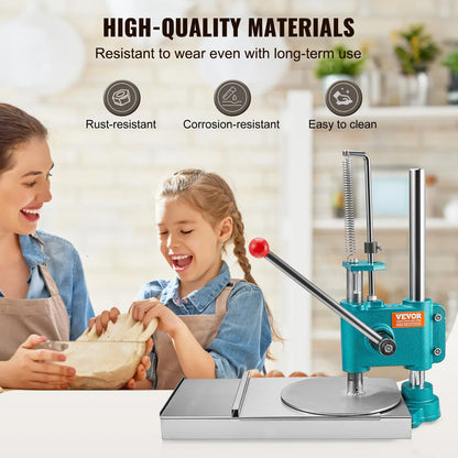 Handmatige Deegpers – Pizzapers – Deegroller – Bodemvormer – Roestvrij Staal – 24 Cm Diameter – Hefboomsysteem