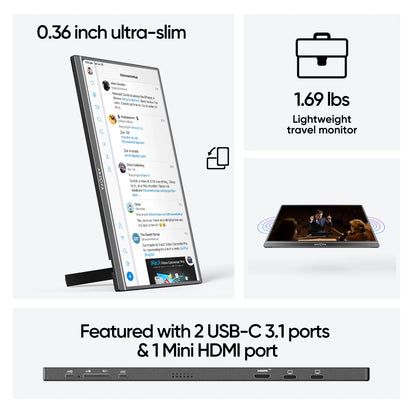 Draagbare Monitor – Extern Scherm – Mobiel Beeldscherm – Laptop Uitbreiding – 17,3 Inch Full HD – IPS Scherm – USB-C & Mini HDMI Aansluiting