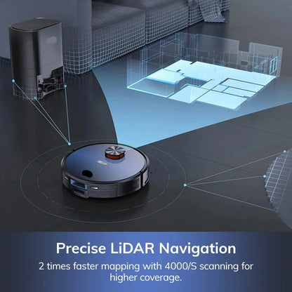 Lidar Robotstofzuiger - Dweilrobot - Vaccum Cleaner - Robot Vacuum - 2-in-1 Stofzuiger & Mop - 3000Pa Zuigkracht - 2.5L Stofzak - Zelflegende - App & Spraakbediening - Zwart