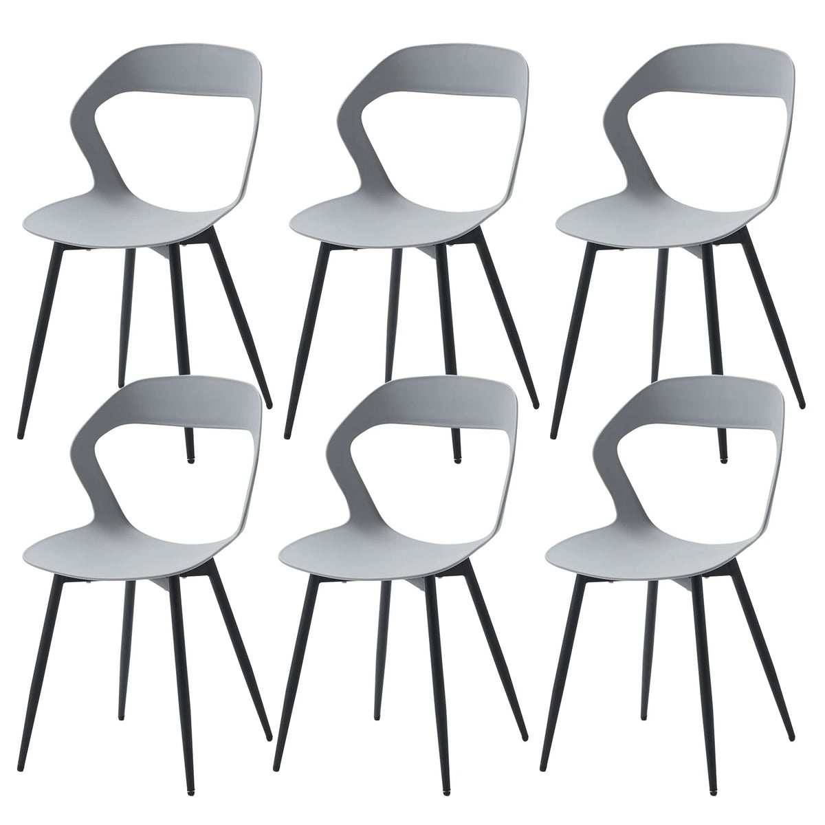 Eetkamerstoelen - Set van 6 - Koffiestoel - Moderne - Rugleuning – Minimalistisch Design – Kunststof Zitting - Metalen Poten – Grijs