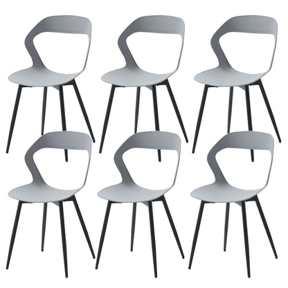Eetkamerstoelen - Set van 6 - Koffiestoel - Moderne - Rugleuning – Minimalistisch Design – Kunststof Zitting - Metalen Poten – Grijs