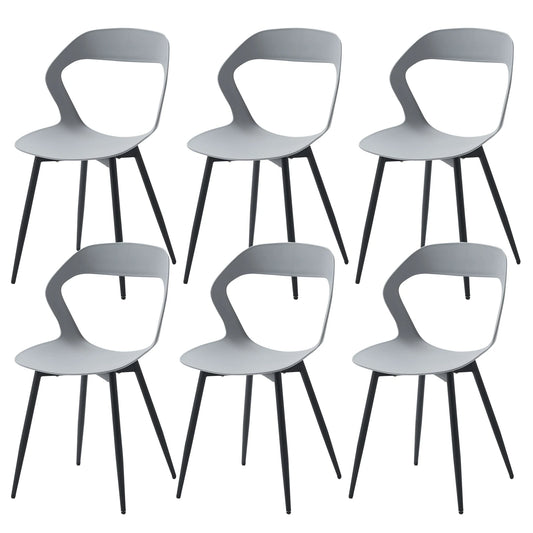 Eetkamerstoelen - Set van 6 - Koffiestoel - Moderne - Rugleuning – Minimalistisch Design – Kunststof Zitting - Metalen Poten – Grijs