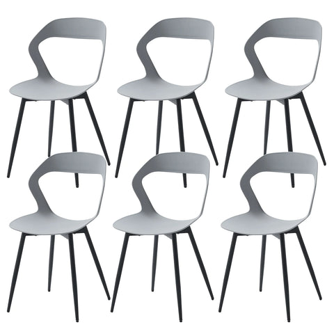 Dining Chairs - Chair - Dining Chair - Set of 6 - Coffee Chair - Modern - Backrest - Minimalist Design - Plastic Seat - Metal Legs - Gray