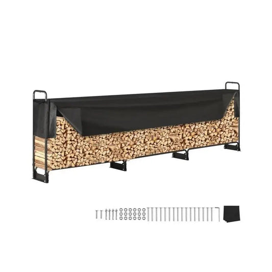 Houtopslag - Houtopslag Buiten - Houthok - Zware Houtrek - 600D Oxford Waterdichte Hoes - voor Open Haard en Terras - 386.2 x 36 x 117cm - Zwart - QUORE