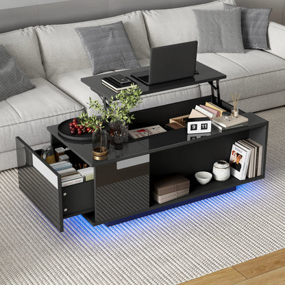 Salontafel – Koffietafel – Bijzettafel – Woonkamertafel – Tafel – Verstelbaar Hoogte – Met Verstelbare LED-verlichting en Opbergruimte – 100x50x40 cm - QUORE