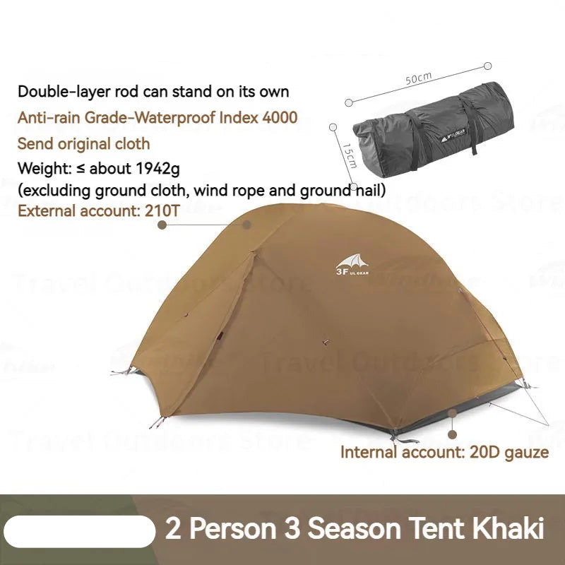Outdoor Floating Cloud Tent - Ultralichte 2-Persoonstent - Waterdicht Nylon - Compact & Duurzaam - 210T-3Season-Khaki