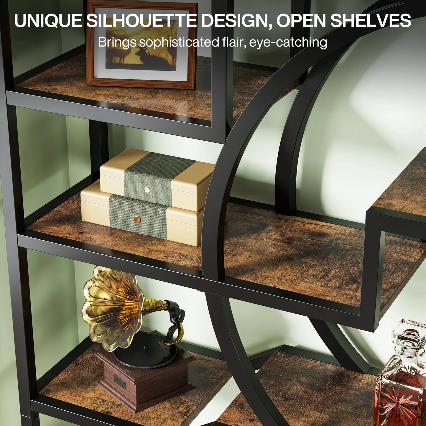 Boekenkast – Open Kast – Boekenplank – Plantenstandaard – Industriële Stijl – Houten Panelen Met Metalen Frame – Verstelbare Pootjes En Anti-Omvalbeugel