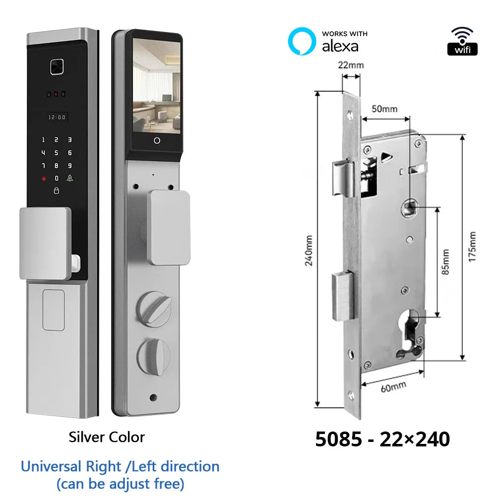 Smart Slot – Slimme Deurslot – Elektronisch Slot – Vingerafdrukslot – Cijferslot – 8 Ontgrendelingsmethoden – Weerbestendig IP66 - Zilverkleur - 22x240 - 5085 insteek - QUORE