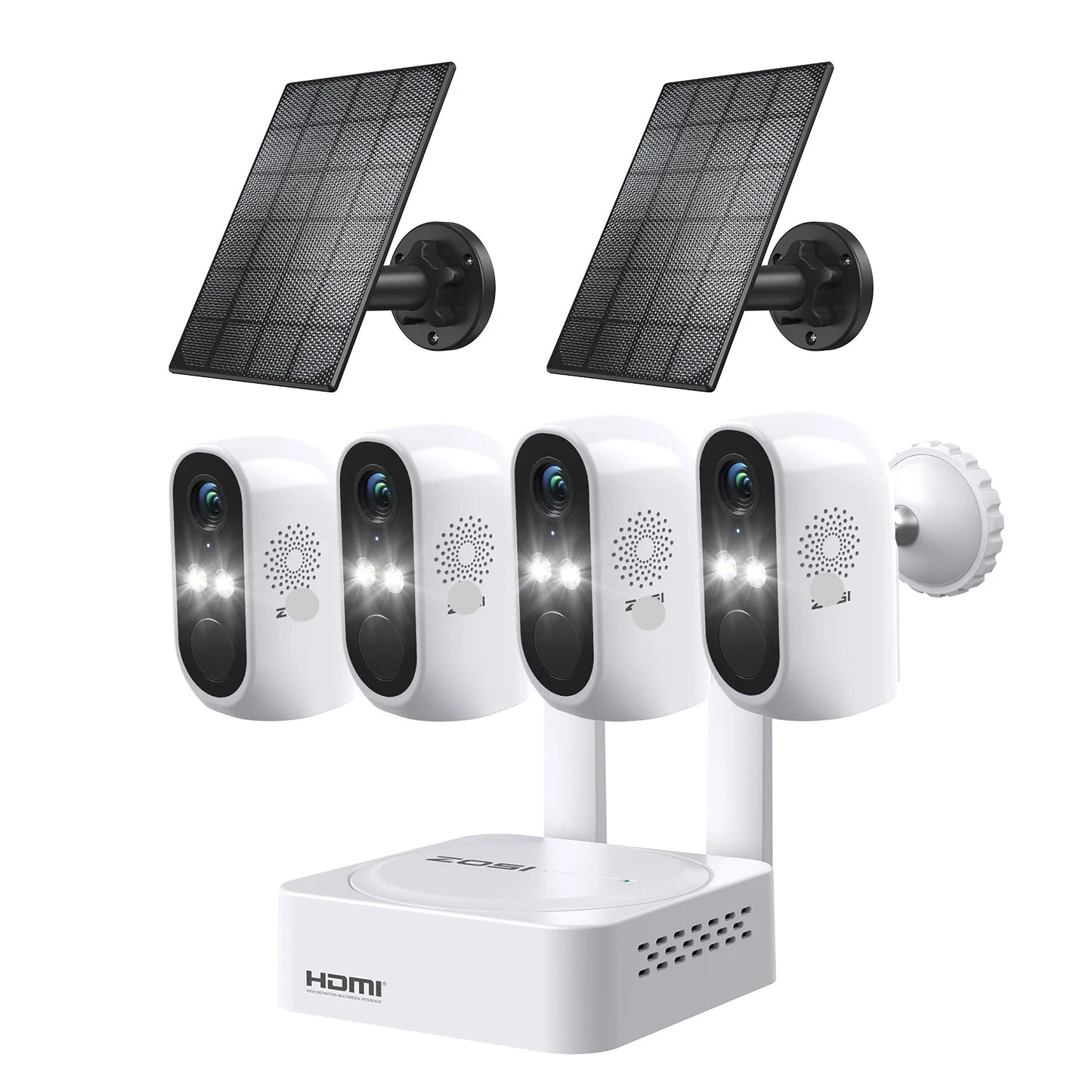 Beveiligingscamerasysteem - Draadloze Camera - Camerabewaking - 8 Kanaals NVR - 3MP Camera’s - Buiten Gebruik - Nachtzicht & Audio - 4 Camera's - 2x Op Zonne-energie