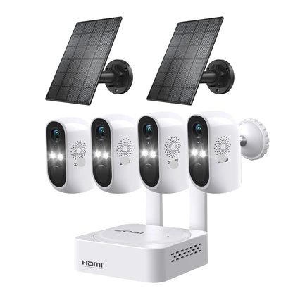 Beveiligingscamerasysteem - Draadloze Camera - Camerabewaking - 8 Kanaals NVR - 3MP Camera’s - Buiten Gebruik - Nachtzicht & Audio - 4 Camera's - 2x Op Zonne-energie