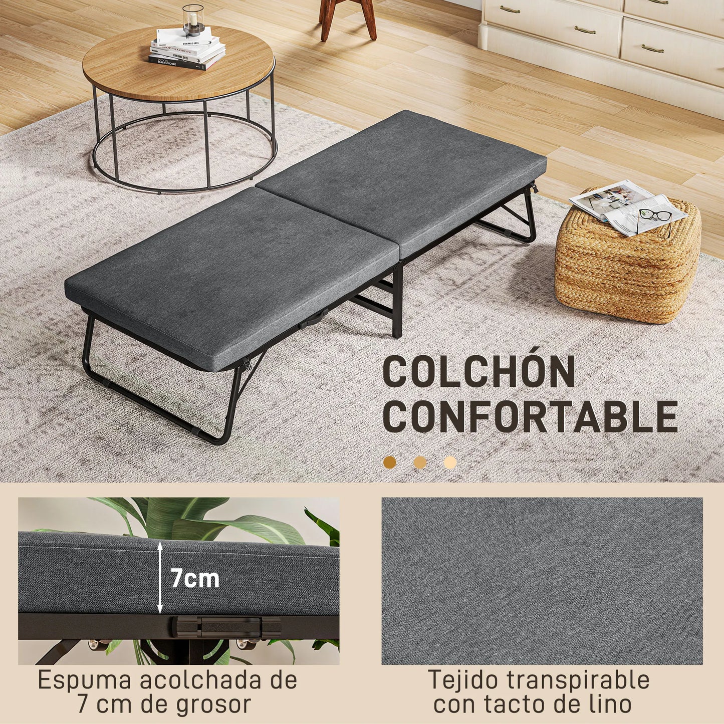 Opvouwbed – Vouwbed – Opklapbed – Logeerbed – Eenpersoonsbed – Inklapbaar Met Matras – Verstelbare Rugleuning 5 Standen - Grijs - QUORE