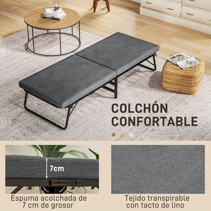 Opvouwbed – Vouwbed – Opklapbed – Logeerbed – Eenpersoonsbed – Inklapbaar Met Matras – Verstelbare Rugleuning 5 Standen - Grijs - QUORE