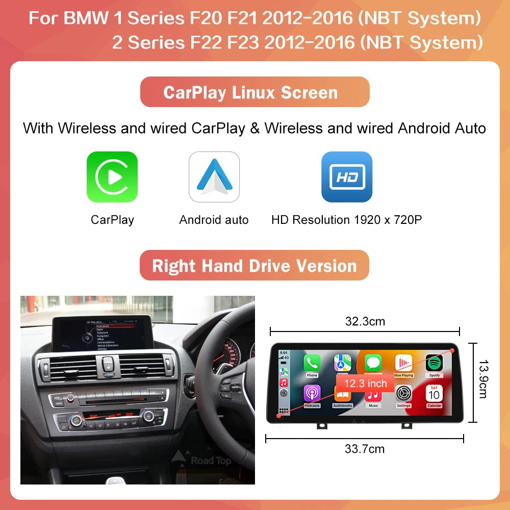 Wireless CarPlay Android Auto Car Multimedia Display For BMW 1 2 3 4 Series F20 F21 F30 F31 F32 F33 F34 F36 NBT Touch Screen