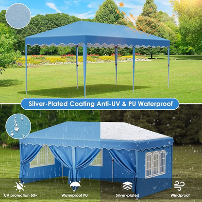 Paviljoen - Tuinpaviljoen - Partytent - Tuintent - Pop-up Kliksysteem - Stabiel - Vouwtent - Opvouwbaar - met 6 Zijpanelen - Waterdicht - Winterbestendig - 50+UV-Bescherming - voor Tuin - Buiten - Achtertuin - Oxford fabric - 3 x 6 m - Blauw
