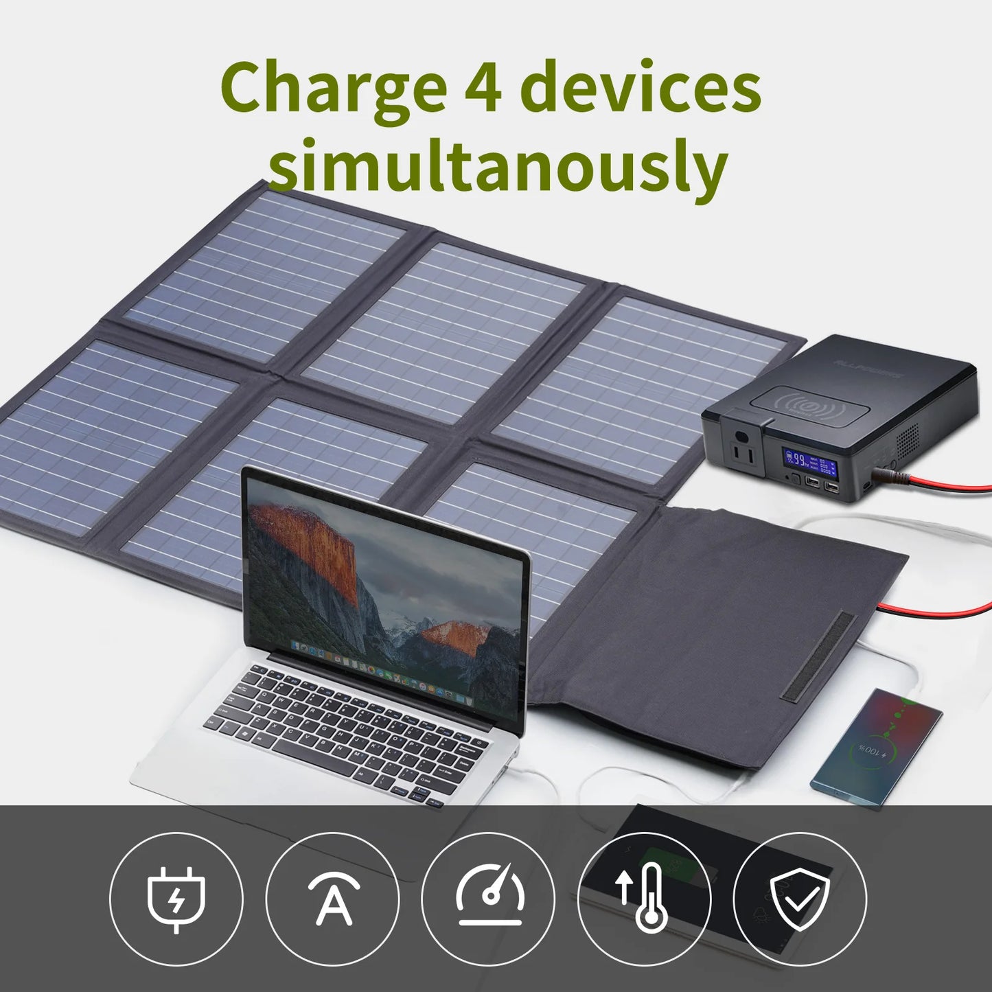 Solar Generator - met 60W Zonnepaneel - Powerstation - Stroomgenerator - Draagbare - 200W – 41600mAh - Powerbank - USB, USB-C & DC Output – Voor Laptop, Camping & Noodstroom - QUORE