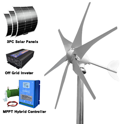 Windturbine - Windmolen - Windturbine Generator - Windenergie - 3000W - 12V - met Zonne-energiesysteem - Duurzame en Stille Oplossing - voor Huishoudens en Off Grid Toepassingen - QUORE