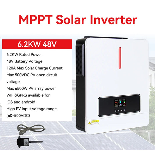 Hybride Zonnestroom Omvormer – Solar Inverter – Energie Omvormer – Zonnepaneel Omvormer – Thuis Omvormer – 6,5 kW 48V 220-240V – Pure Sinusgolf Uitgang – WiFi Monitor - QUORE