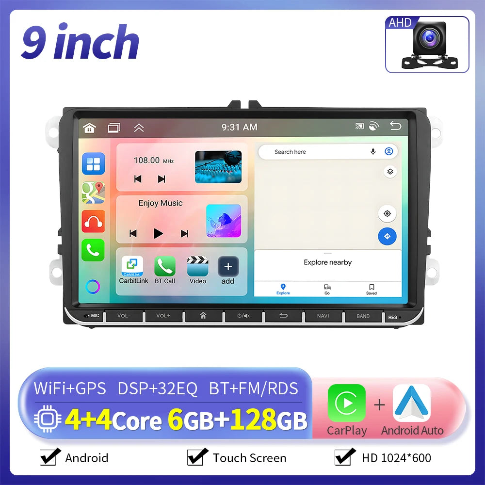 Inefala 7/9 Inch 6+128G CarPlay Android Auto Car Radio for VW Volkswagen Golf 5 6 Touran Passat B6 Polo Jetta Sharan Seat Skoda