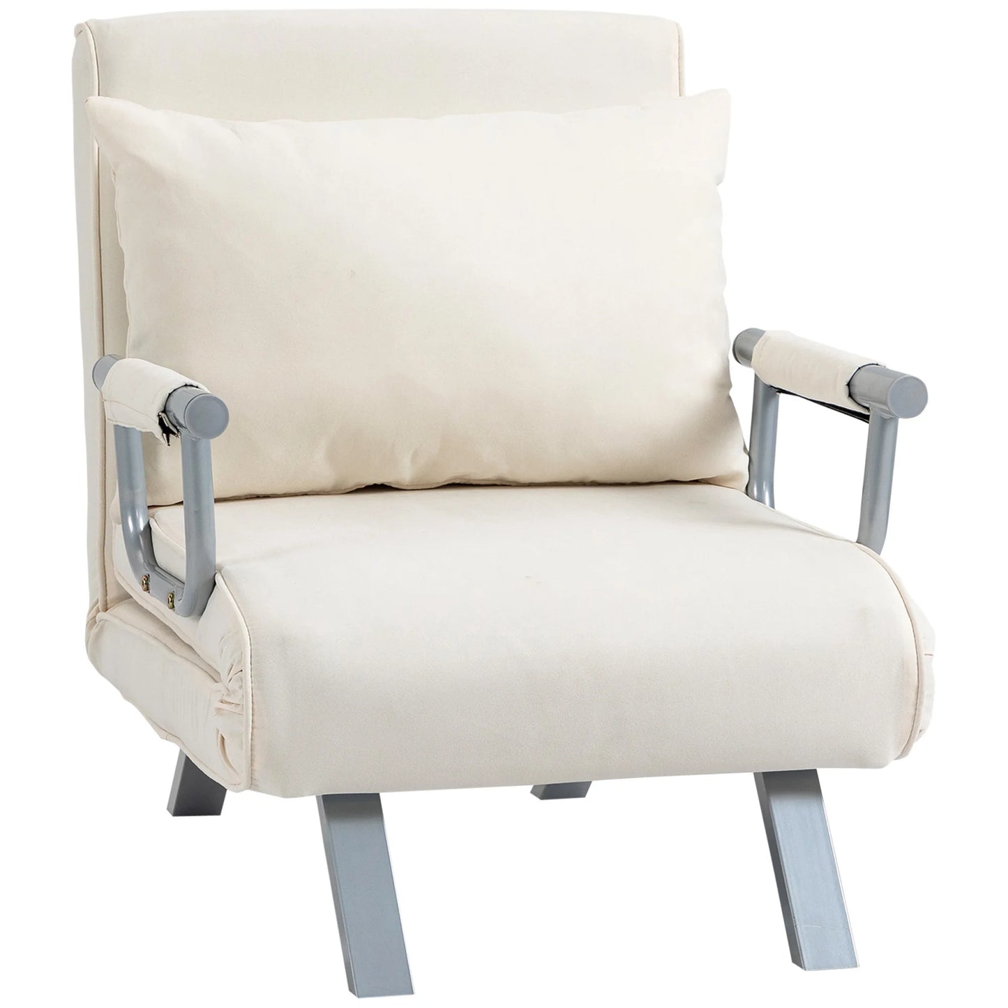 Opklapbare Relax Slaapstoel met Kussen – Inklapbare Fauteuil Slaapbank – 65x69x80 cm – Crème – 1-Persoons Omvormbare Stoel - QUORE